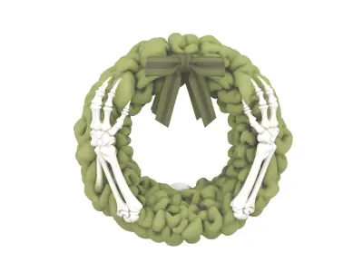 3D Festive Green Door Wreath with Bone White Skeleton 3D model