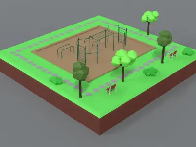 Low Poly Cartoon Calisthenics Park Scene Low-poly 3D model
