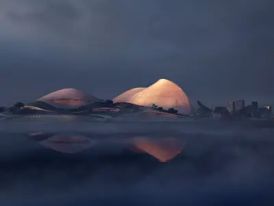 Futuristic Lakeside Cultural Center with Organic Landscape 3D model