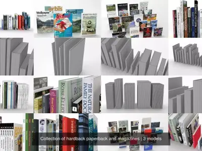 Collection of hardback paperback and magazines 3D Model Pack