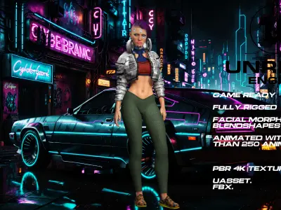 CyberPunk girl full rigged - game ready - animated Low-poly 3D model