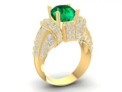 Luxury Emerald Center Diamond Halo Ring 736 3D print model