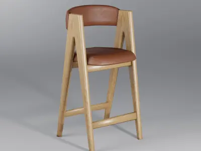 Wooden Bar Stool - Wooden Chair - Low Poly -  Game Ready - PBR Low-poly 3D model