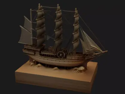 Chinese Wooden Sail Ship  Low-poly 3D model