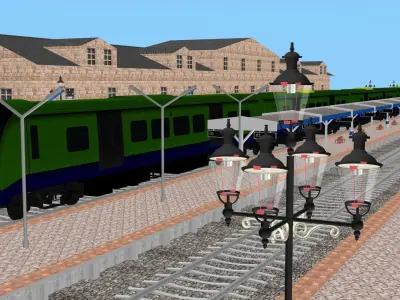 Low Poly Railway Station Platform Train 3D Model  2025 Low-poly 3D model