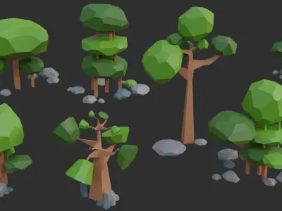Low Poly Trees 4 seasons pack Low-poly 3D model