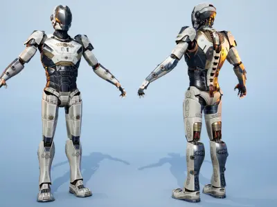 Sci-fi Mechanical Robot Android with Carvings 3D model 3D model