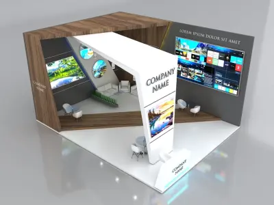 Booth Exhibition Stand Stall 8x7m Height 500 cm 2 Side Open 3D model