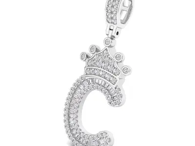 Crown Initial  C  Letter Pendant 3D print model
