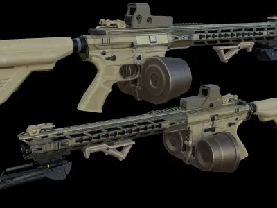 Modular Combat Rifle-Squad Automatic Weapon Variant  Low-poly 3D model