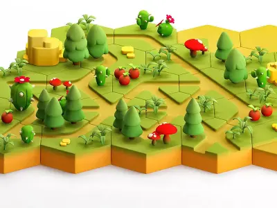 Stylized modular platform game level design Low-poly 3D model