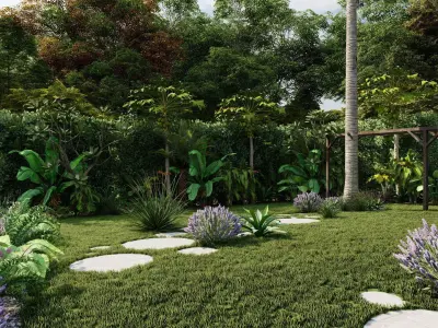 3D Exterior Scene 3D model design garden and landscape 3D  3D model