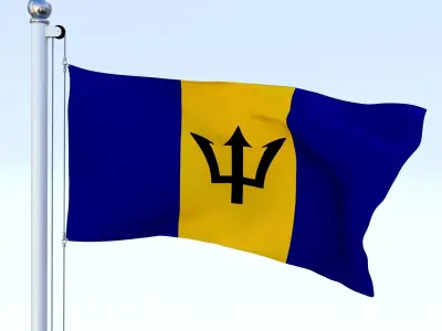 Animated Barbados Flag Low-poly 3D model