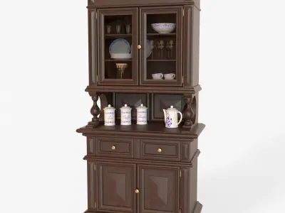 Sideboard cabinet with glass doors 3D model