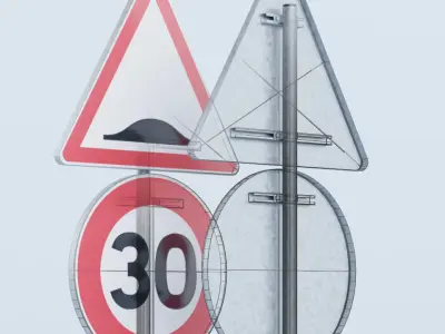 Traffic Lights and French Road Signs 3D model