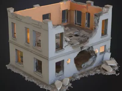 Destroyed Red Brick Building 3D Model Urban War Torn House Low-poly 3D model