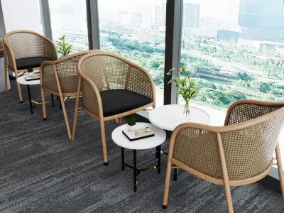 Modern office lounge Low-poly 3D model