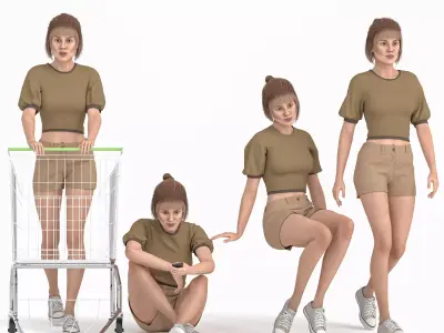 Woman Character - Casual Shopping Attire  Low-poly 3D model