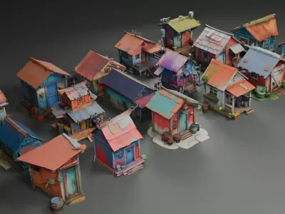 Stylized Garden Sheds 3D model