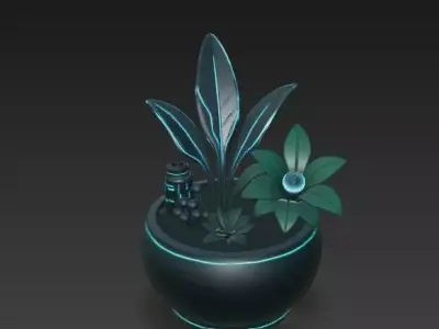 Sci-Fi Neon Bio-Luminesce Plant Display - Cyberpunk Prop  3D model