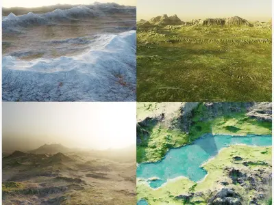 4 Natural Terrains - Mountain Landscapes and Lake Scene 3D Model Pack