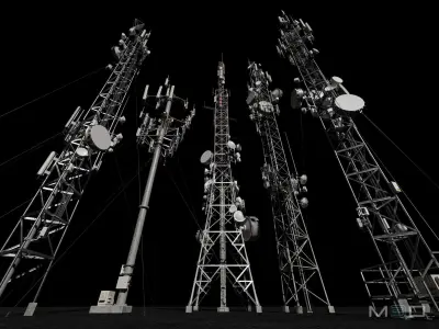 Antennas Collection cell towers - cell towers Low-poly 3D model