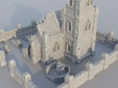 Ruined Small Church Tabletop Terrain 28 mm 3D print model