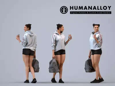 Basics0390 - A set containing 5 models of female adults walking 3D model