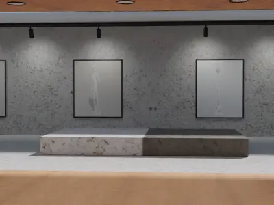 Huge Vr gallery low poly model 60 pictures174 lights 2 chair 3D model