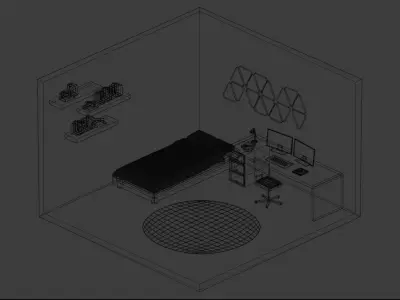Low Poly Isometric Bedroom Low-poly 3D model