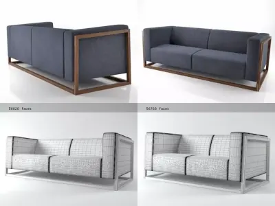 Curb four different sofas with wooden frames 3D model