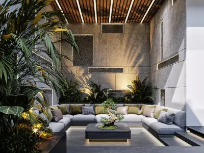 Luxury Courtyard Pool Scene 3D model