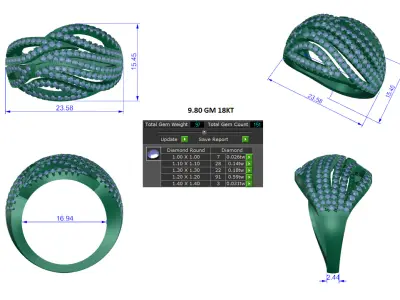 Women Ring  Render 3dm STL OBJ FBX Details 3D print model 228