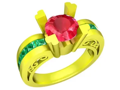 Classic Round Gemstone Channel Set Ring 3D Jewelry Model 6321 3D print model