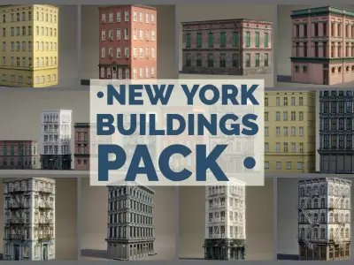 New York Background Buildings Pack Low-poly 3D model