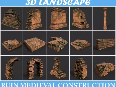 Low poly Terracotta Construction Pack 190923 Low-poly 3D model