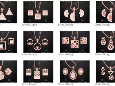 51 Light Wt Pendant Earrings set 3dm stl 3 view renders 3D print model