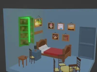 3d cartoonish bed room Low-poly 3D model