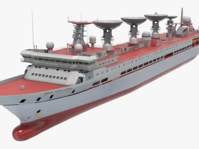  Satellite Tracking Ship with Parabolic Dishes Red In Water Simplified 