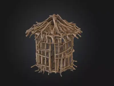 Twig Cabin Structure Low-poly 3D model