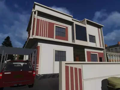 Red Modern Villa Project A126 3D Model Render 3D model