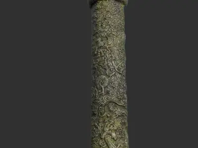 Low poly Ancient Dragon Temple Element Pack - Mossy Low-poly 3D model