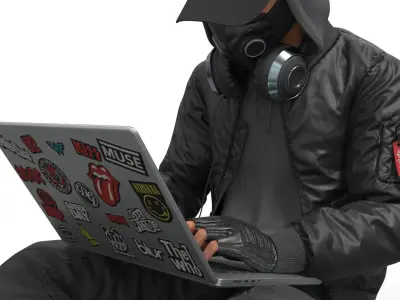  Young Man Character with Laptop Sitting Pose 