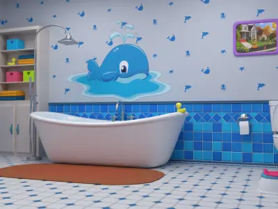 Cartoon Bathroom Low-poly 3D model purchase