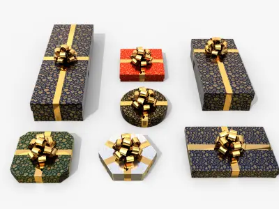  Gift Boxes - Flat Set with Glossy Ribbon Rosette 