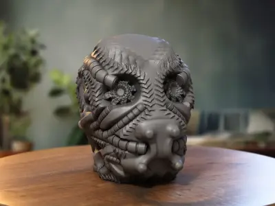 Skull robot dragon Headphone Stand Cyborg skull dragon  3D print model