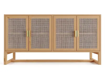 Wooden Rattan Sideboard Cabinet 3D model