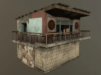 Old USSR building of Automobile Inspection Low-poly 3D model