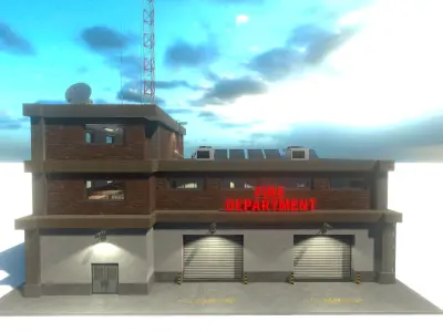 Fire Department - Modular pack with interior Low-poly 3D model