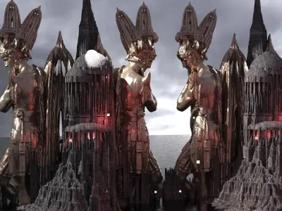 Apollo Sun God Temple 4 Towers Kit bash 3D model